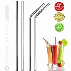 Stainless Steel Straws with Cleaning Brush 2 Straight 2 Bent 1 Straw